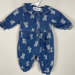 Polka Tots Blue Bear Print Romper Vintage 3 months